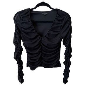40. ShineStar Black Ruched V-Neck Blouse – Size M